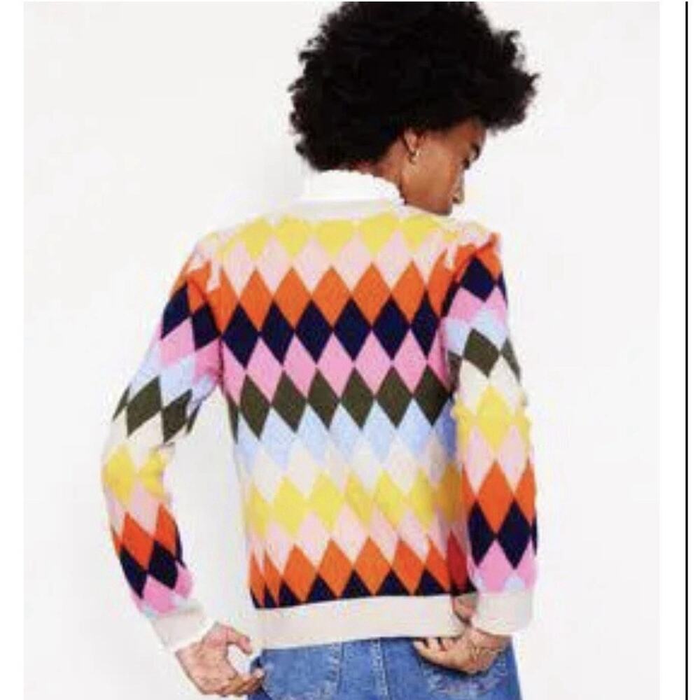 Boden Women Multicolor Argyle Diamond Wool Blend Sweater Patterned Cardigan XL - Picture 11 of 12